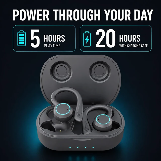 Alt view image 4 of 7 - Bluetooth Sports Earbuds Grey IPX7 Waterproof, Over Ear Hook