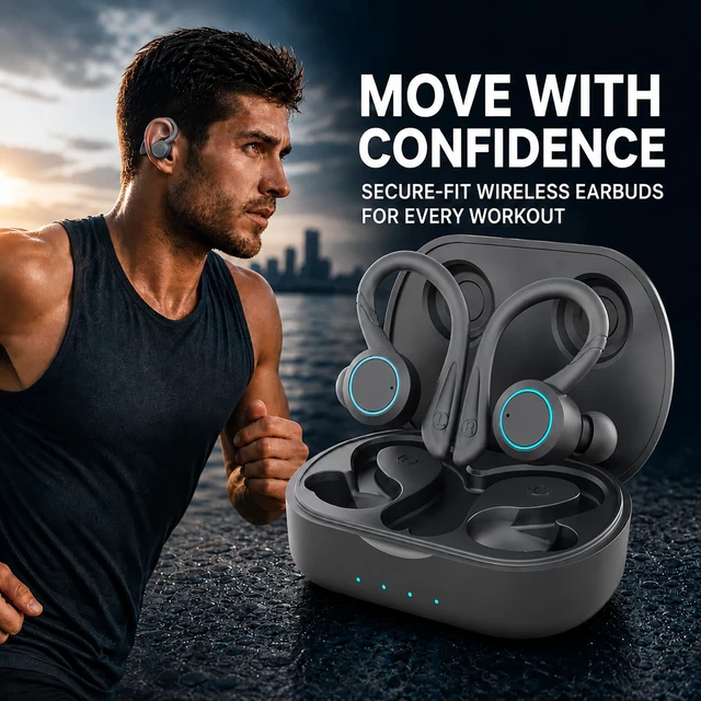 Alt view image 6 of 7 - Bluetooth Sports Earbuds Grey IPX7 Waterproof, Over Ear Hook