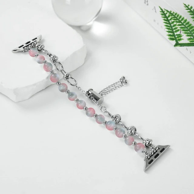 Alt view image 3 of 7 - Dressy Beaded Bracelet Compatible with Apple Watch for Women 49mm 46mm 45mm 44mm 42mm 41mm 40mm 38mm Adjustable Fashion Stone Stretchy Strap for iWatch 11 10 9 8 7 6 5 4 3 Ultra SE