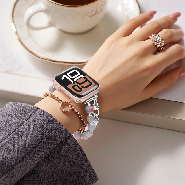 Alt view image 4 of 7 - Dressy Beaded Bracelet Compatible with Apple Watch for Women 49mm 46mm 45mm 44mm 42mm 41mm 40mm 38mm Adjustable Fashion Stone Stretchy Strap for iWatch 11 10 9 8 7 6 5 4 3 Ultra SE