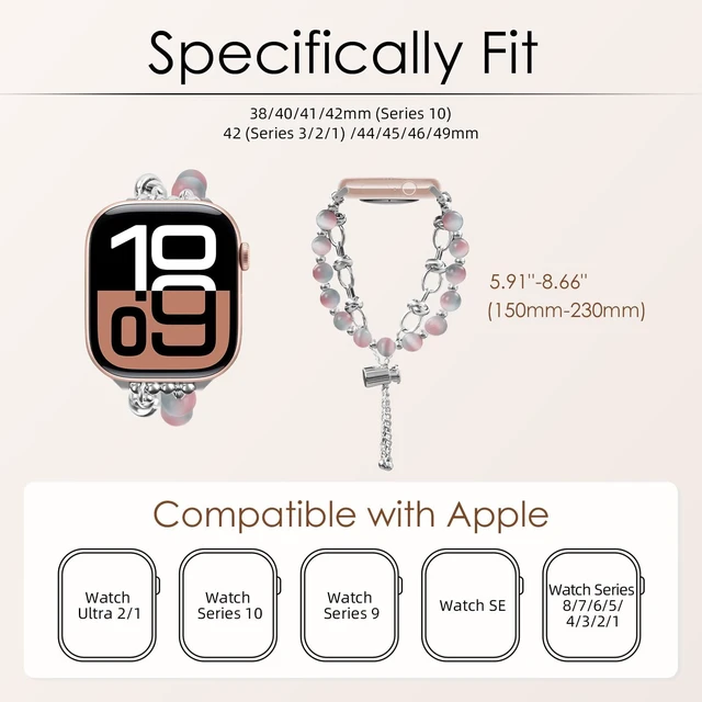 Alt view image 7 of 7 - Dressy Beaded Bracelet Compatible with Apple Watch for Women 49mm 46mm 45mm 44mm 42mm 41mm 40mm 38mm Adjustable Fashion Stone Stretchy Strap for iWatch 11 10 9 8 7 6 5 4 3 Ultra SE
