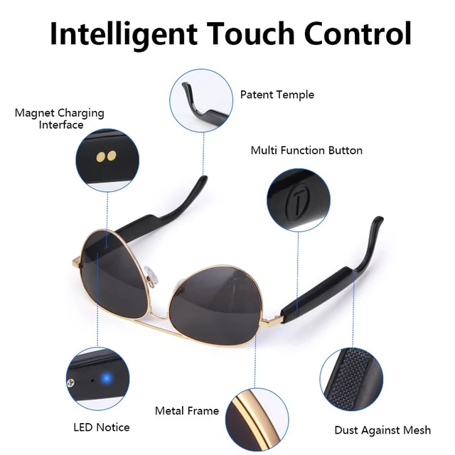 Alt view image 4 of 7 - Bluetooth Audio Smart Sunglasses with Speakers, UV400 Protection Blue Light Blocking Glasses for Men Women, Hands-Free Calls Voice Control for Driving Cycling Outdoor Office