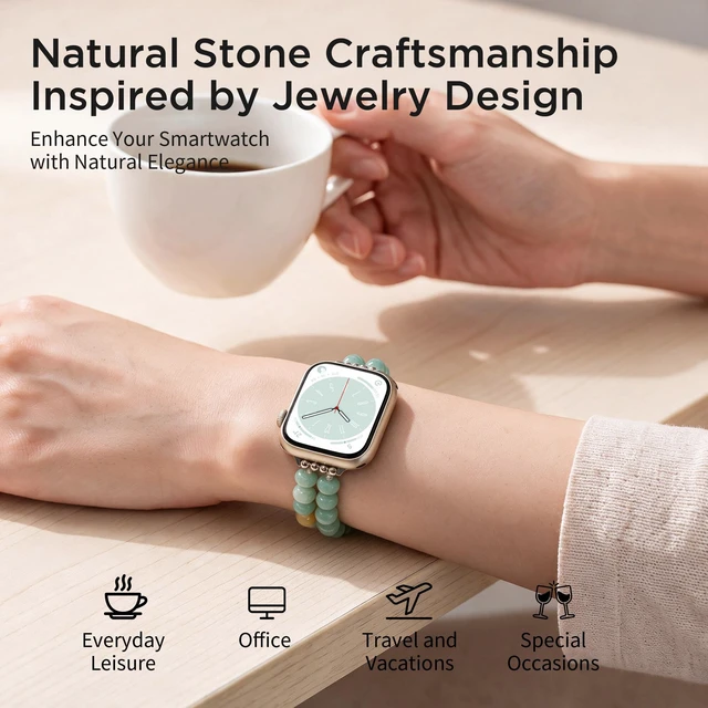 Alt view image 3 of 7 - Natural Stone Stretch Watch Band Compatible with Apple Watch for Women