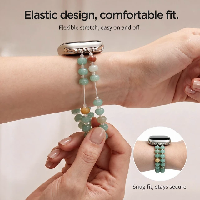 Alt view image 6 of 7 - Natural Stone Stretch Watch Band Compatible with Apple Watch for Women