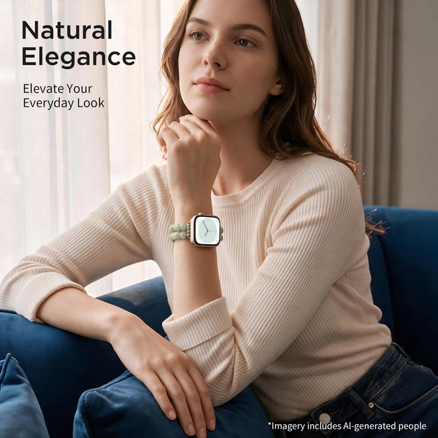 Alt view image 7 of 7 - Natural Stone Stretch Watch Band Compatible with Apple Watch for Women