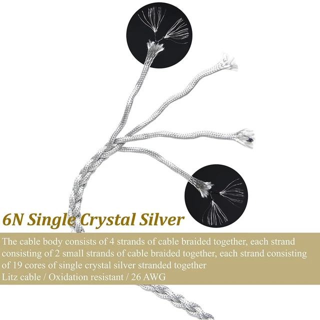 Alt view image 6 of 7 - 3.5mm Stereo Male to 2.5mm Balanced Female Portable Headphone Adapter Cable 6N Single Crystal Silver Portable Conversion Cable, IEM Adapter Hi-Fi Cable
