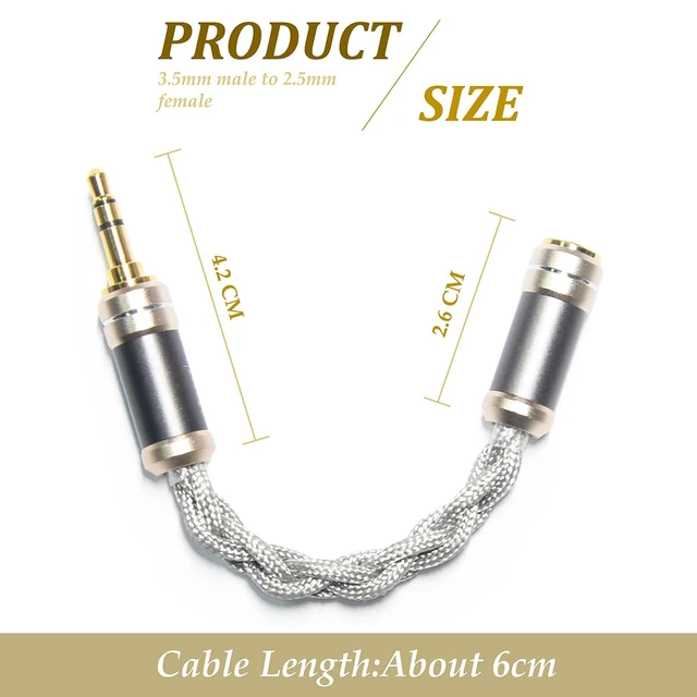 Alt view image 4 of 7 - 3.5mm Stereo Male to 2.5mm Balanced Female Portable Headphone Adapter Cable 6N Single Crystal Silver Portable Conversion Cable, IEM Adapter Hi-Fi Cable