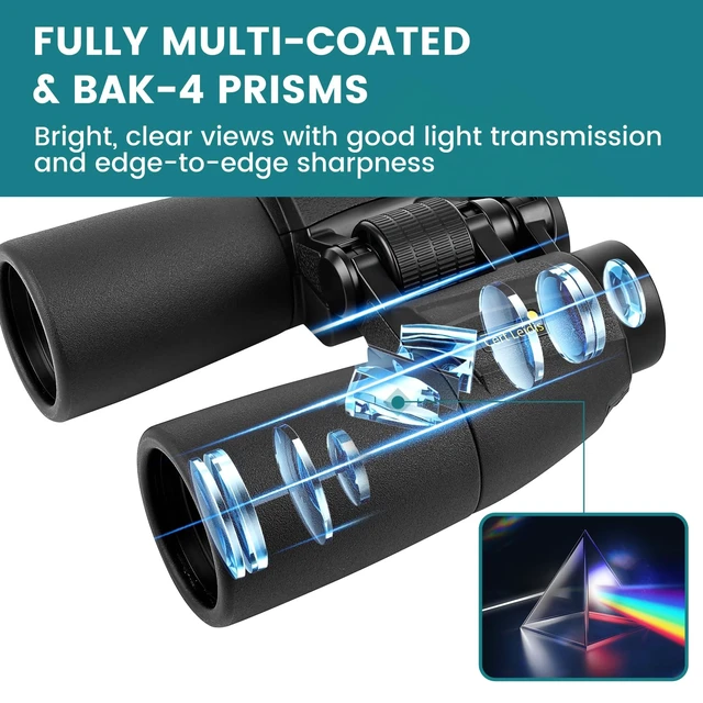 Alt view image 4 of 7 - UHD 10x50 Binoculars for Adults High Powered - IP67 Waterproof Large View, BAK4 Porro Prism, FMC-Coated, Professional for Bird Watching, Cruise Ship, Hunting, Travel, Hiking, Gifts for Men