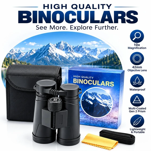 Alt view image 2 of 7 - 10x42 Binoculars for Adults and Teens 14+, HD, BAK4 Prism and FMC Lens, Easy Focus, Compact, for Bird Watching, Travel, Concerts, Sports, with Carrying Case