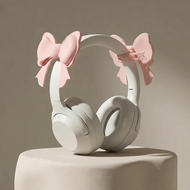 Alt view image 2 of 7 - Bow Decor Headphone Accessories Over-Ear Headphone Decoration, Soft Silicon, Gift for Women Gamers & Streamers, With Adjustable Strap,Large Bow