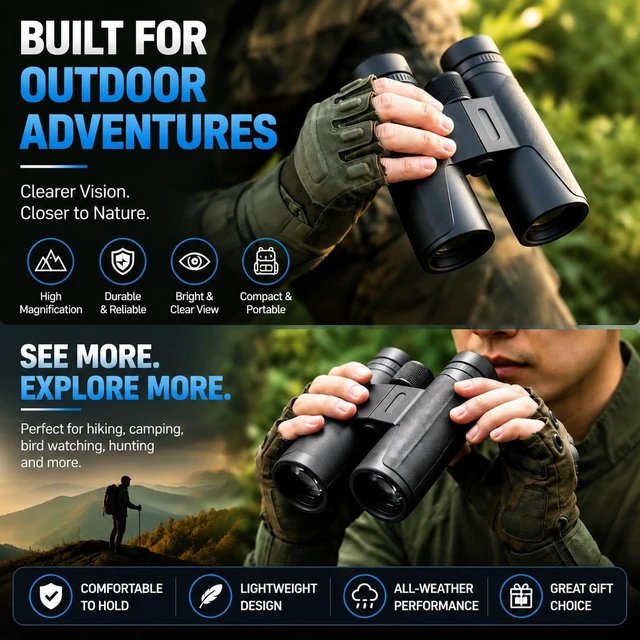 Alt view image 6 of 7 - 10x42 Binoculars for Adults and Teens 14+, HD, BAK4 Prism and FMC Lens, Easy Focus, Compact, for Bird Watching, Travel, Concerts, Sports, with Carrying Case