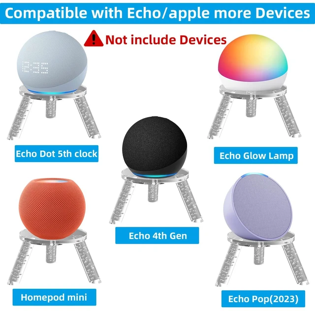 Alt view image 4 of 7 - Desktop Speaker Stand for Echo Spot 2024, Dot, Glow, HomePod Mini, Nintendo Sound Clock Alarmo and Sonos Era 100 - Acrylic Tripod Accessories Holder (Transparent)