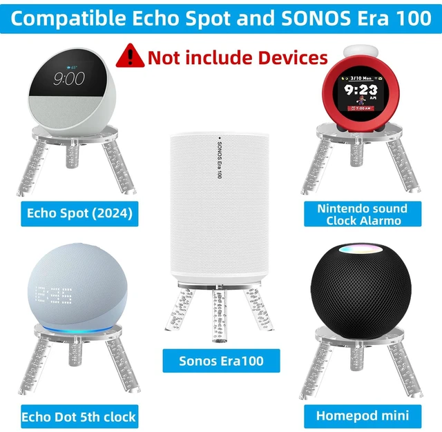 Alt view image 3 of 7 - Desktop Speaker Stand for Echo Spot 2024, Dot, Glow, HomePod Mini, Nintendo Sound Clock Alarmo and Sonos Era 100 - Acrylic Tripod Accessories Holder (Transparent)
