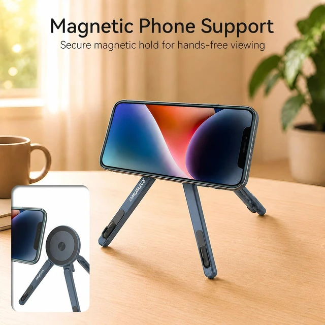 Alt view image 3 of 7 - 3-in-1 Portable Laptop Stand Magnetic Phone Holder Foldable Riser 8-Level Height Adjustable All Aluminum Design Anti-slip Silicone Pad for Home Travel Desk,Gray