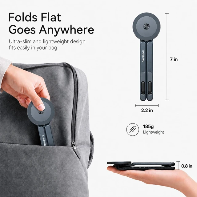 Alt view image 4 of 7 - 3-in-1 Portable Laptop Stand Magnetic Phone Holder Foldable Riser 8-Level Height Adjustable All Aluminum Design Anti-slip Silicone Pad for Home Travel Desk,Gray