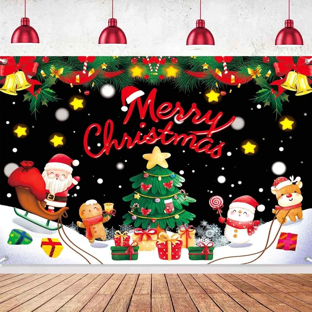 Main image of Merry Christmas Backdrop Banner Santa Christmas Party Decorations Supplies Winter Snow Xmas Tree Holiday Party Photography Background Wall Decor Photo Props for Kids 7x5ft