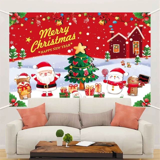 Alt view image 4 of 7 - 7x5ft Merry Christmas Backdrop Banner Santa Christmas Party Decorations Red White Snow Xmas Tree Holiday Party Photography Background New Years Wall Decor Photo Props for Kids