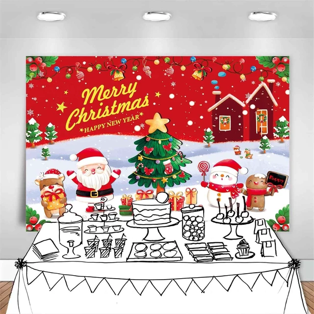 Alt view image 6 of 7 - 7x5ft Merry Christmas Backdrop Banner Santa Christmas Party Decorations Red White Snow Xmas Tree Holiday Party Photography Background New Years Wall Decor Photo Props for Kids
