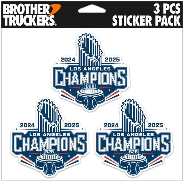 Main image of Baseball 2025 World Champions Sticker Los Angeles LA Waterproof Vinyl Decal Stickers for Laptop, Water Bottle, Phone, & Accessories (Champions 3 Pcs 2.9" H x 2.9" W)