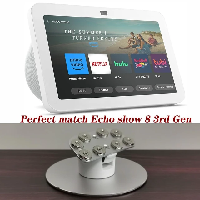 Alt view image 5 of 5 - Aluminium Stand for Echo Show 8 - Tilt + Swivel, Eight Magnets Hold, Silver