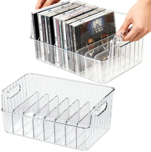 Main image of Clear CD Holder 2 Pack, Plastic CD Storage Box, CD Storage Racks, DVD Storag Organizers Disc Holder Display Shelf Holds up to 40 Standard CD Cases, Media Organizer Box for Video Game