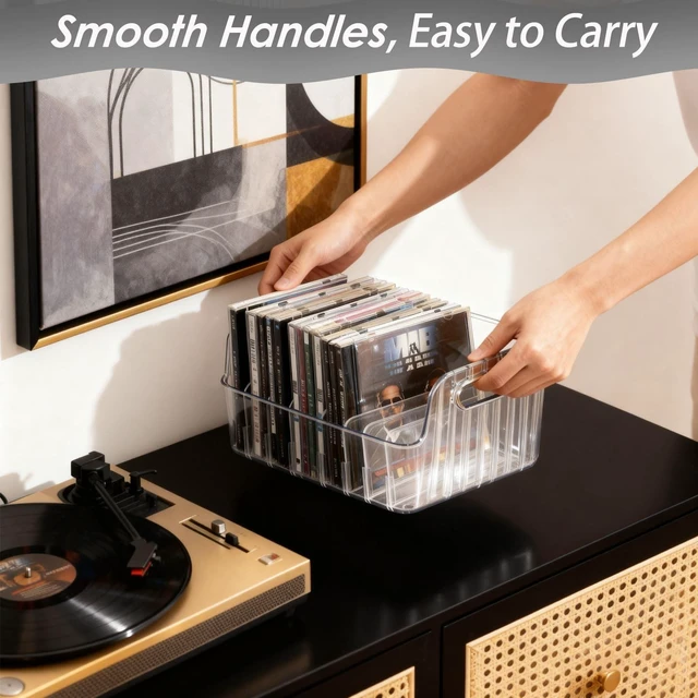 Alt view image 2 of 7 - Clear CD Holder 2 Pack, Plastic CD Storage Box, CD Storage Racks, DVD Storag Organizers Disc Holder Display Shelf Holds up to 40 Standard CD Cases, Media Organizer Box for Video Game