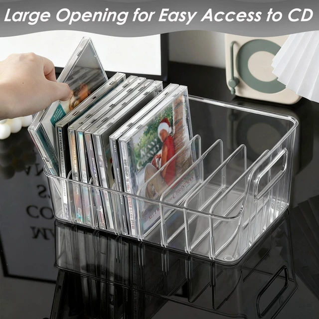 Alt view image 4 of 7 - Clear CD Holder 2 Pack, Plastic CD Storage Box, CD Storage Racks, DVD Storag Organizers Disc Holder Display Shelf Holds up to 40 Standard CD Cases, Media Organizer Box for Video Game