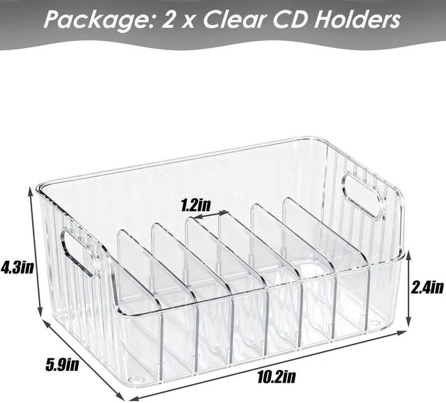 Alt view image 5 of 7 - Clear CD Holder 2 Pack, Plastic CD Storage Box, CD Storage Racks, DVD Storag Organizers Disc Holder Display Shelf Holds up to 40 Standard CD Cases, Media Organizer Box for Video Game