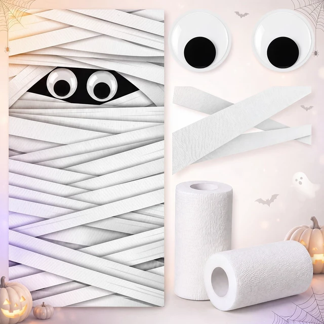 Main image of 4 Piece Halloween Mummy Door Decoration with Eyeballs & Bandage 7.1"inch Plastic Eyeballs, Tearable Bandages, 3D Front Door Decor, Haunted House Decor, Reusable Effortless to Store