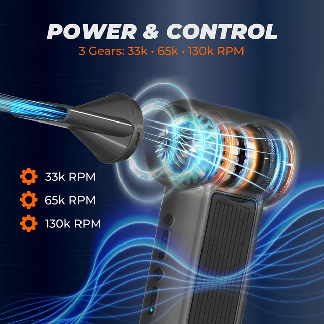 Alt view image 4 of 7 - Compressed Air Duster 130000RPM 3-in-1 Mini Vacuum, Turbo Jet Blower Pump, Super Power Electric Air Duster Fast Rechargeable, Turbo Jet Dust Blower for Computer Keyboard, Car Cleaning & Outdoor