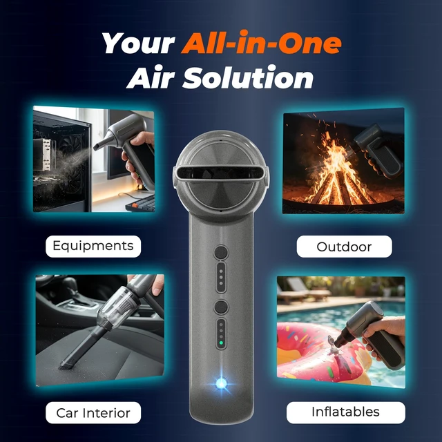 Alt view image 2 of 7 - Compressed Air Duster 130000RPM 3-in-1 Mini Vacuum, Turbo Jet Blower Pump, Super Power Electric Air Duster Fast Rechargeable, Turbo Jet Dust Blower for Computer Keyboard, Car Cleaning & Outdoor