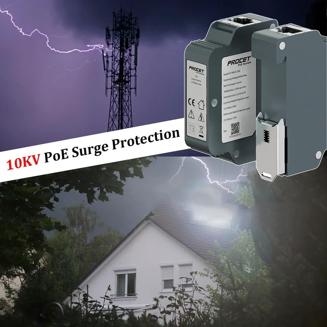 Alt view image 2 of 7 - 10KV DIN Rail PoE Surge Protector IEEE802.3bt/PoE++ Up to 120W Gigabit PoE 10KV Lightning Suppressor, -40 to 185, Industrial Zinc Alloy, Gas Discharge Tube