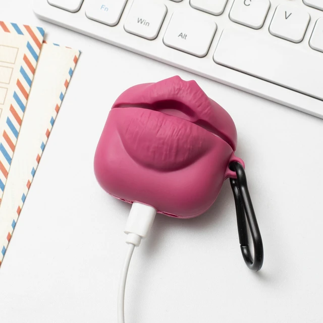 Alt view image 5 of 6 - Cute Case for AirPods 4 Case, 3D Egg Box AirPods 4th Generation Protective Cover with Keychain, Cartoon Kawaii Funny Silicone Airpods 4 Accessories (Kiss Lip)