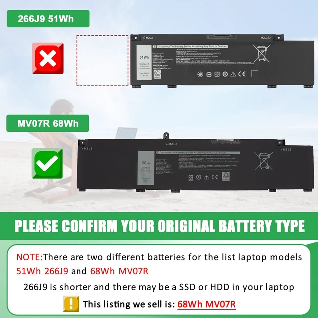 Alt view image 3 of 7 - MV07R Battery Replacement for Dell G3 15 3500 3590 3700 3790 For G5 15 5500 5505 SE Series Notebook, 72WGV 072WGV W5W19 0W5W19 JJRRD 0JJRRD 266J9 M4GWP PN1VN, 15.2V 68Wh 4250mAh