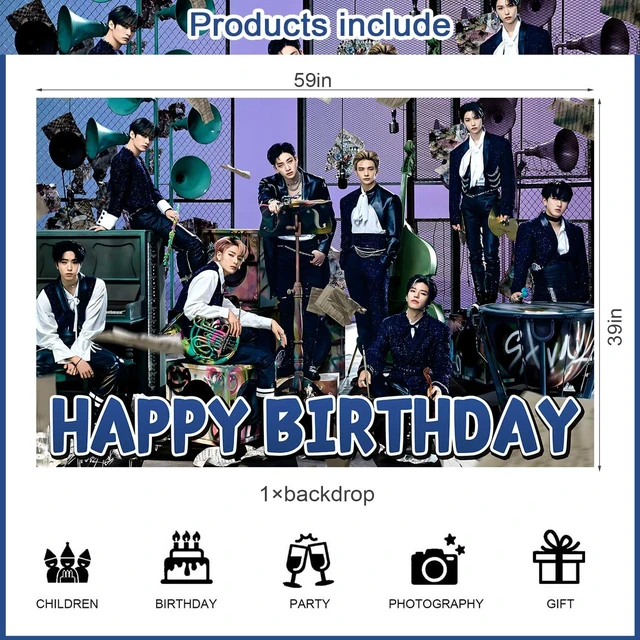 Alt view image 2 of 5 - Stray Kids Merch 5 Star Happy Birthday Backdrop Stray Kids Banner Poster for Fans Girls Theme Party Decorations Kpop Birthday Supplies Background Studio Shoot Photo Props Booth