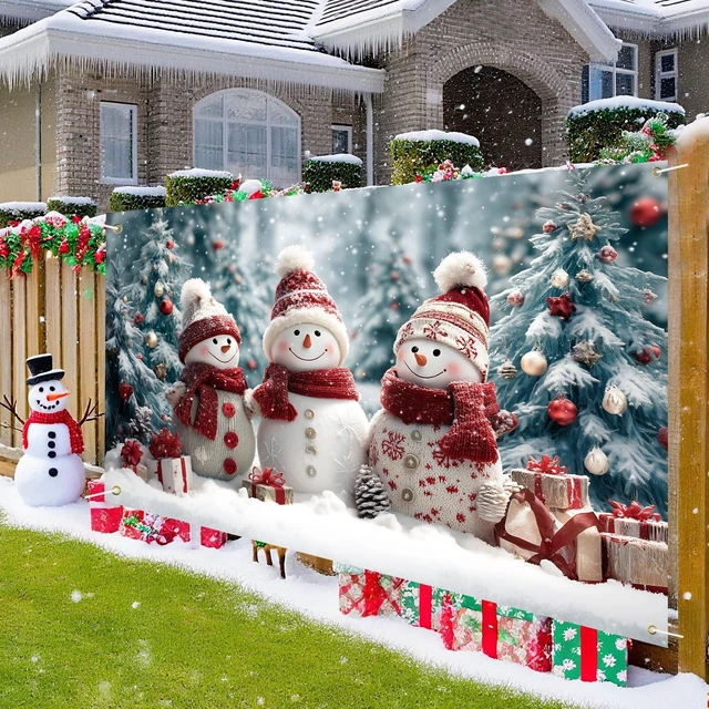 Main image of Merry Christmas Banner Decoration New Year Outdoor Flag Indoor Home Decor Party Supplies Yard Sign Background for Photography (Three Snowmen, 71x43 Inch)