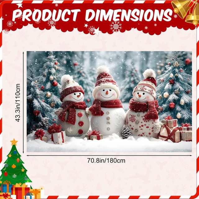 Alt view image 3 of 7 - Merry Christmas Banner Decoration New Year Outdoor Flag Indoor Home Decor Party Supplies Yard Sign Background for Photography (Three Snowmen, 71x43 Inch)