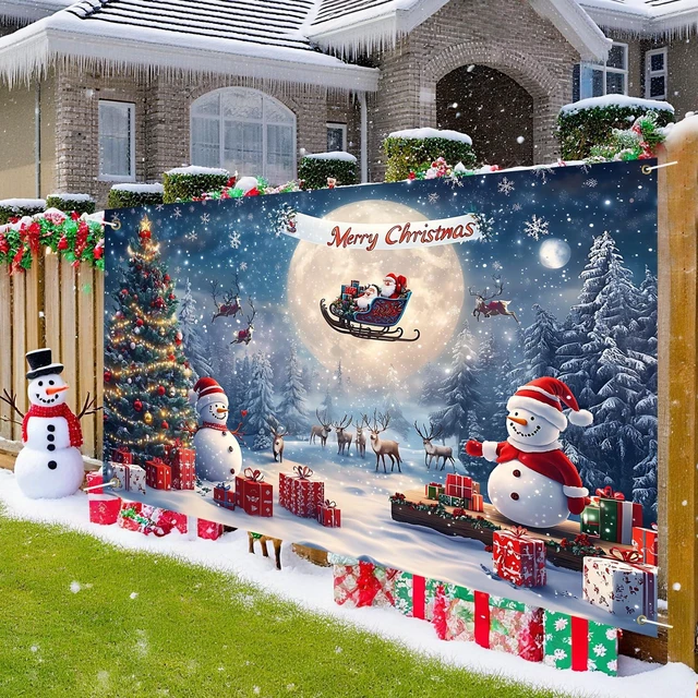 Main image of Merry Christmas Banner Decoration New Year Outdoor Flag Indoor Home Decor Party Supplies Yard Sign Background for Photography (Night Sky, 71x43 Inch)