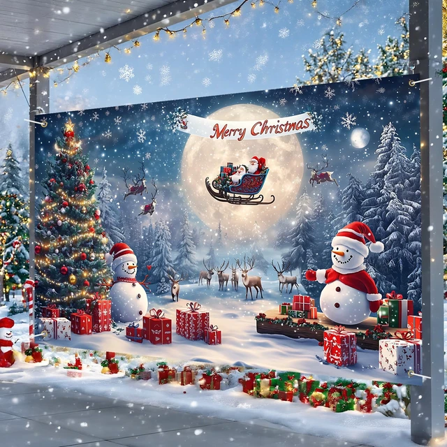 Alt view image 4 of 7 - Merry Christmas Banner Decoration New Year Outdoor Flag Indoor Home Decor Party Supplies Yard Sign Background for Photography (Night Sky, 71x43 Inch)