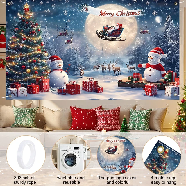 Alt view image 5 of 7 - Merry Christmas Banner Decoration New Year Outdoor Flag Indoor Home Decor Party Supplies Yard Sign Background for Photography (Night Sky, 71x43 Inch)