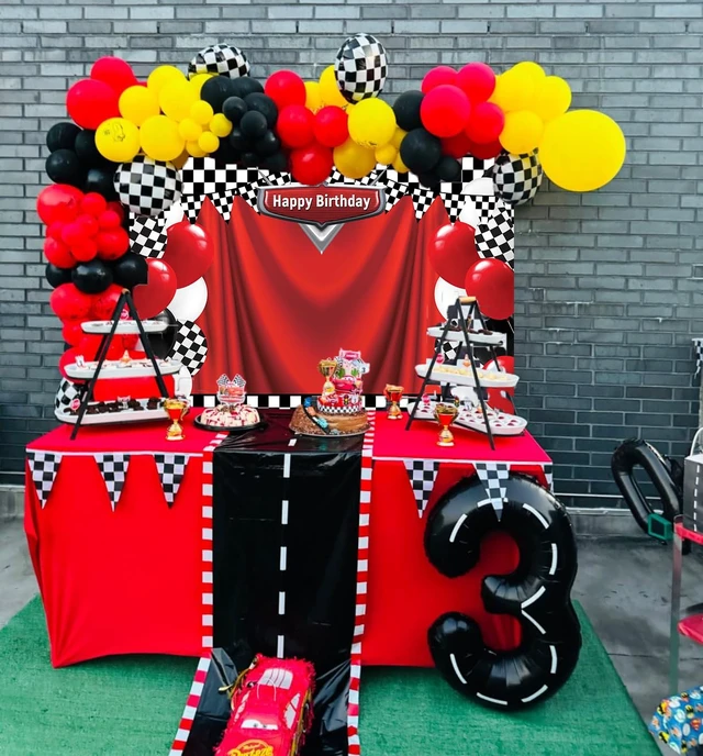 Alt view image 5 of 7 - Race Car Happy Birthday Backdrop 7x5FT Racing Competition Photography Background for Boy Car Racing Theme Birthday Party Decorations Supplies Photo Props
