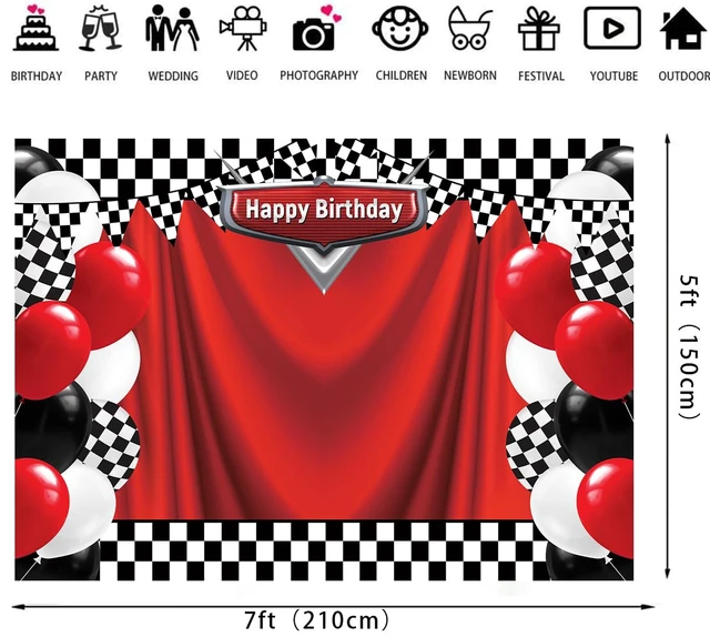 Alt view image 6 of 7 - Race Car Happy Birthday Backdrop 7x5FT Racing Competition Photography Background for Boy Car Racing Theme Birthday Party Decorations Supplies Photo Props