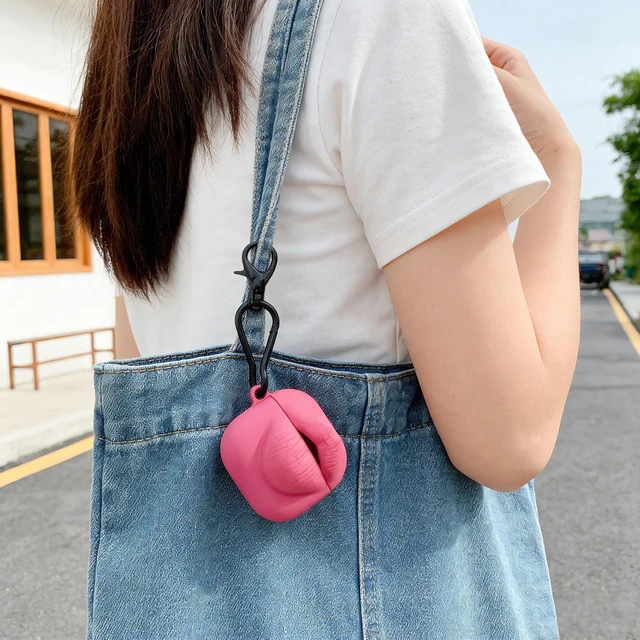Alt view image 6 of 6 - Cute Case for AirPods 4 Case, 3D Egg Box AirPods 4th Generation Protective Cover with Keychain, Cartoon Kawaii Funny Silicone Airpods 4 Accessories (Kiss Lip)
