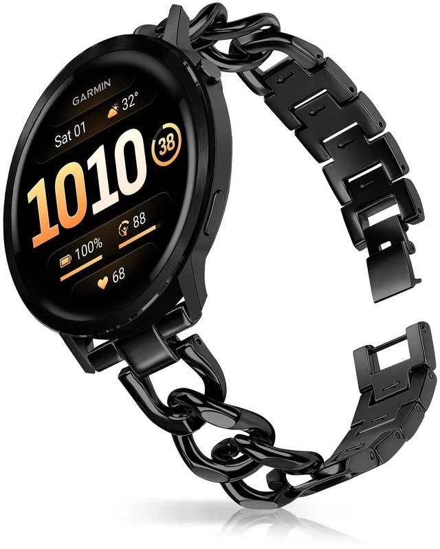 Main image of 22mm Band for Garmin Venu 4/3 45mm, Women's Metal (Black) Women's Metal Skeleton Chain Link Replacement Strap for Garmin Venu 4/3 45mm/Forerunner 570 47mm/265/255/Vívoactive 4