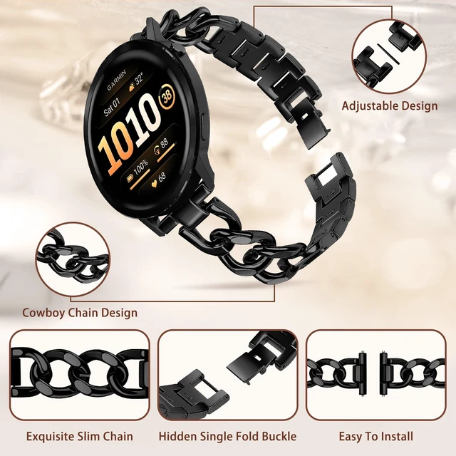 Alt view image 3 of 7 - 22mm Band for Garmin Venu 4/3 45mm, Women's Metal (Black) Women's Metal Skeleton Chain Link Replacement Strap for Garmin Venu 4/3 45mm/Forerunner 570 47mm/265/255/Vívoactive 4