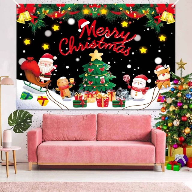 Alt view image 4 of 7 - Merry Christmas Backdrop Banner Santa Christmas Party Decorations Supplies Winter Snow Xmas Tree Holiday Party Photography Background Wall Decor Photo Props for Kids 7x5ft