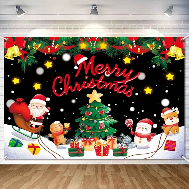 Alt view image 2 of 7 - Merry Christmas Backdrop Banner Santa Christmas Party Decorations Supplies Winter Snow Xmas Tree Holiday Party Photography Background Wall Decor Photo Props for Kids 7x5ft