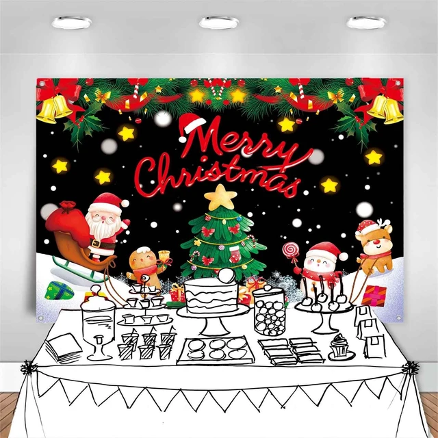 Alt view image 5 of 7 - Merry Christmas Backdrop Banner Santa Christmas Party Decorations Supplies Winter Snow Xmas Tree Holiday Party Photography Background Wall Decor Photo Props for Kids 7x5ft
