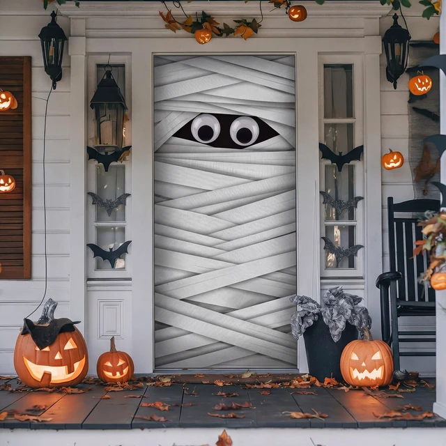 Alt view image 4 of 7 - 4 Piece Halloween Mummy Door Decoration with Eyeballs & Bandage 7.1"inch Plastic Eyeballs, Tearable Bandages, 3D Front Door Decor, Haunted House Decor, Reusable Effortless to Store
