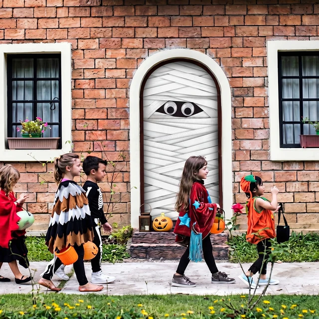 Alt view image 5 of 7 - 4 Piece Halloween Mummy Door Decoration with Eyeballs & Bandage 7.1"inch Plastic Eyeballs, Tearable Bandages, 3D Front Door Decor, Haunted House Decor, Reusable Effortless to Store